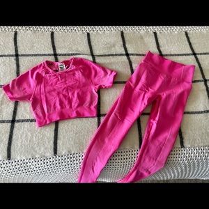 Gymshark Set, Crop Top and Leggings, Size Small, Bright Pink